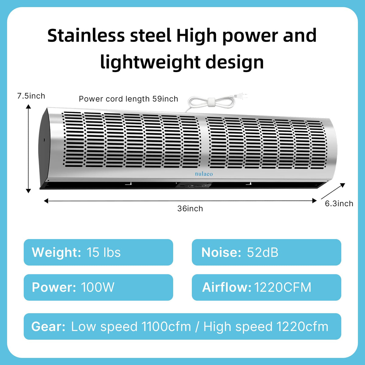 36'' Stainless Steel Wall-Mounted 2-Speed Air Curtain L444