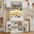 71" Tall White Kitchen Pantry Cabinet with Microwave Countertop H735