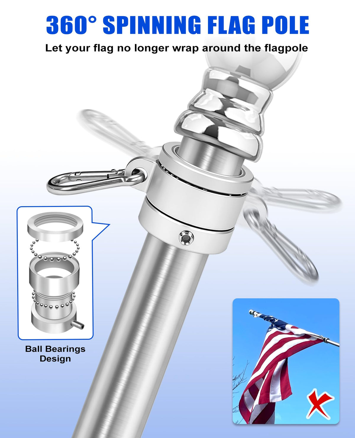 T304 Stainless Steel Flag Pole F4739