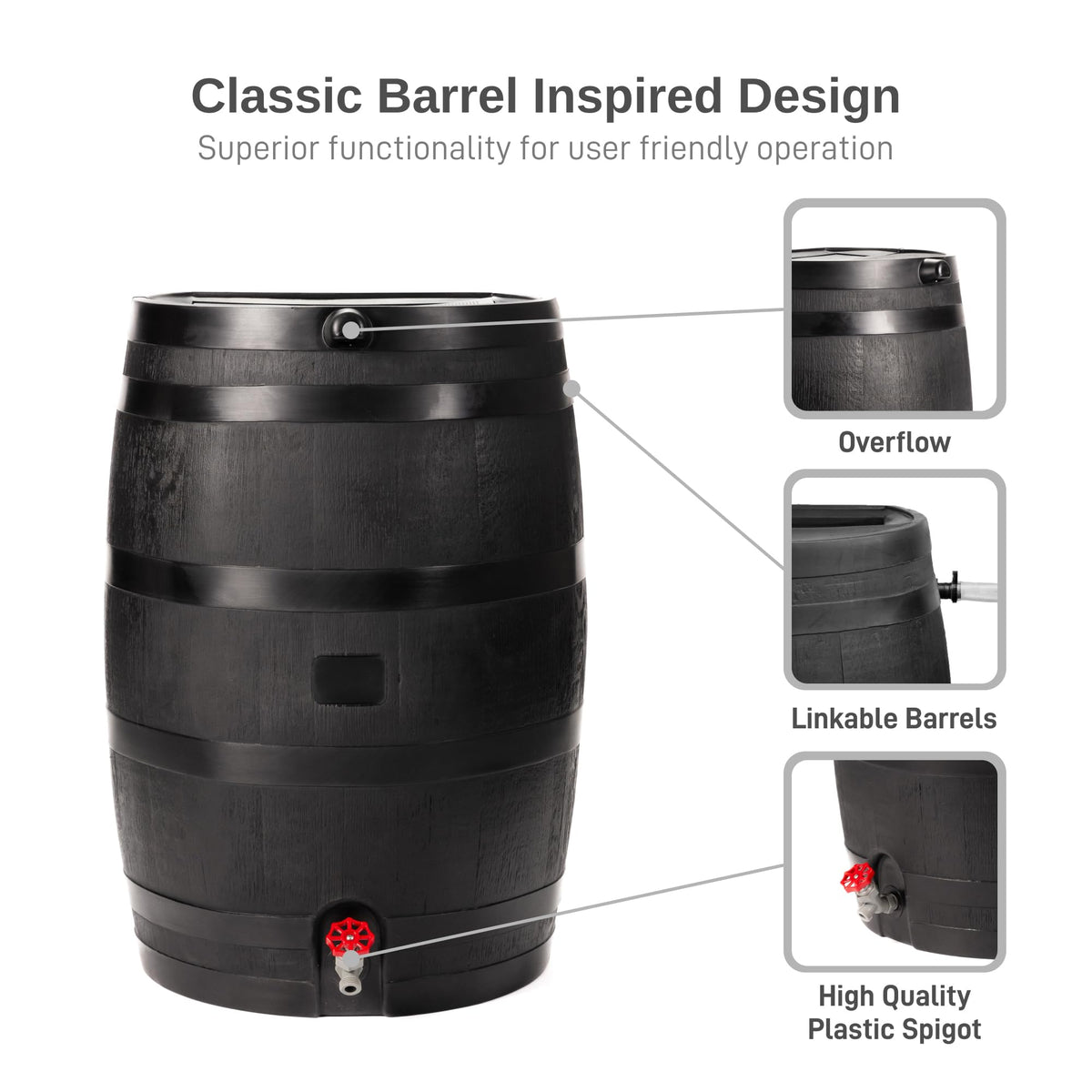 50-Gallon Recycled Plastic Rain Barrel C516014
