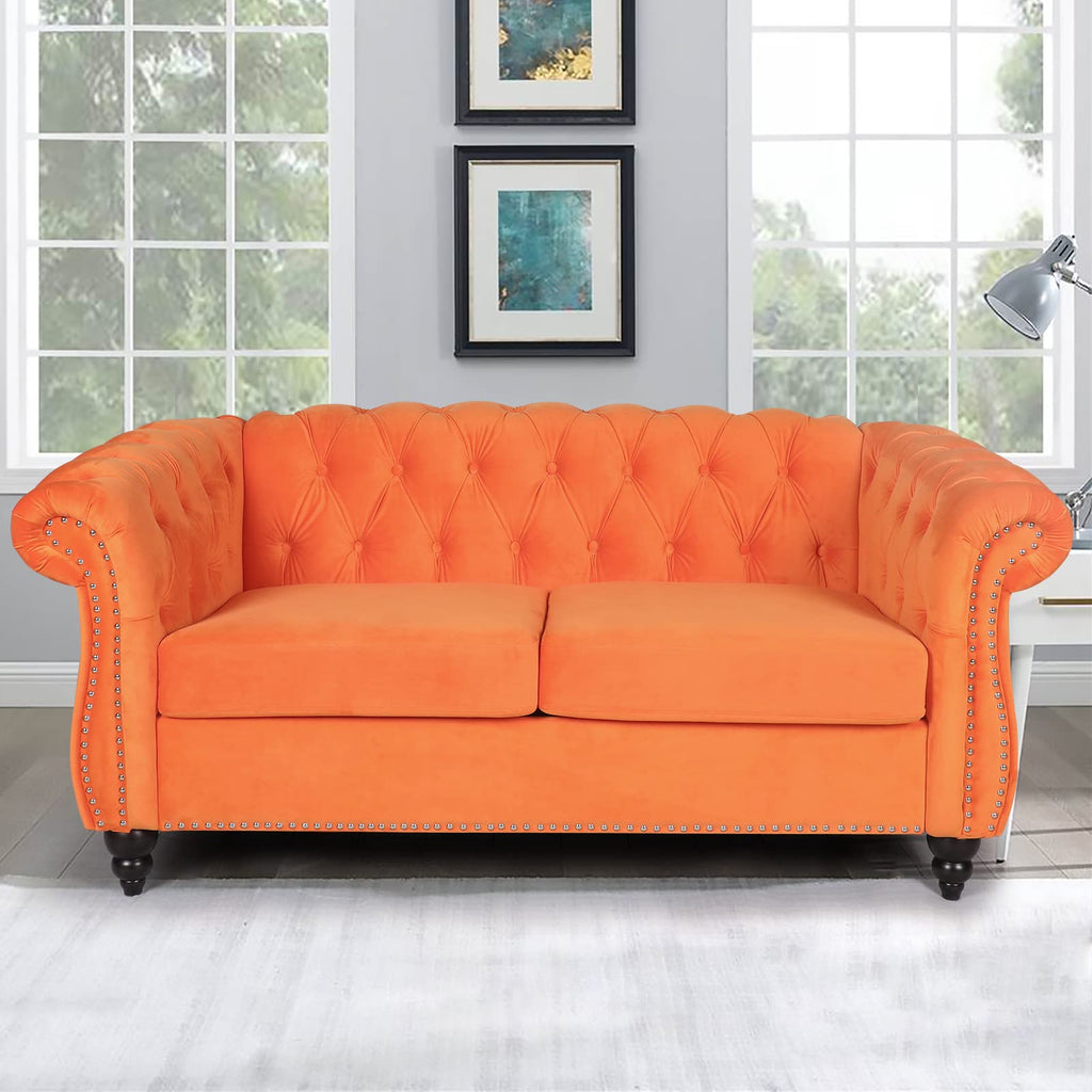 Orange Velvet 2 Seater Sofa Z694
