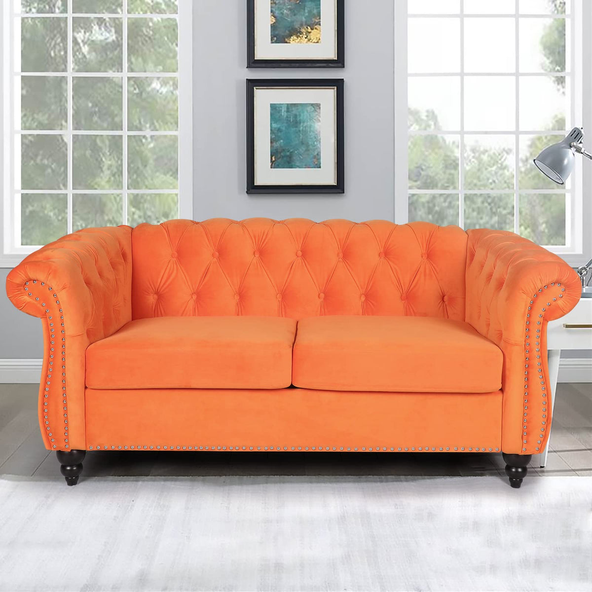 Orange Velvet 2 Seater Sofa Z694