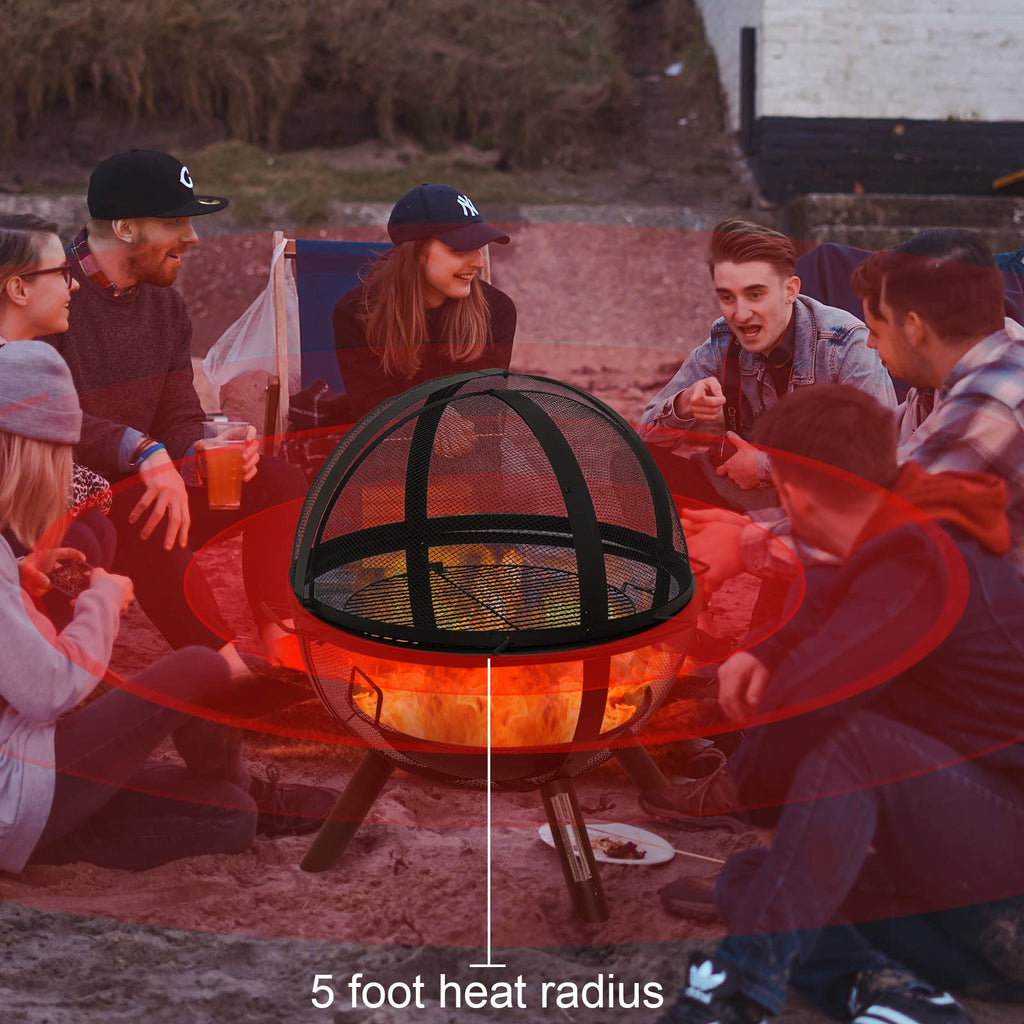 Black Round Fire Pit with BBQ Grill J2404