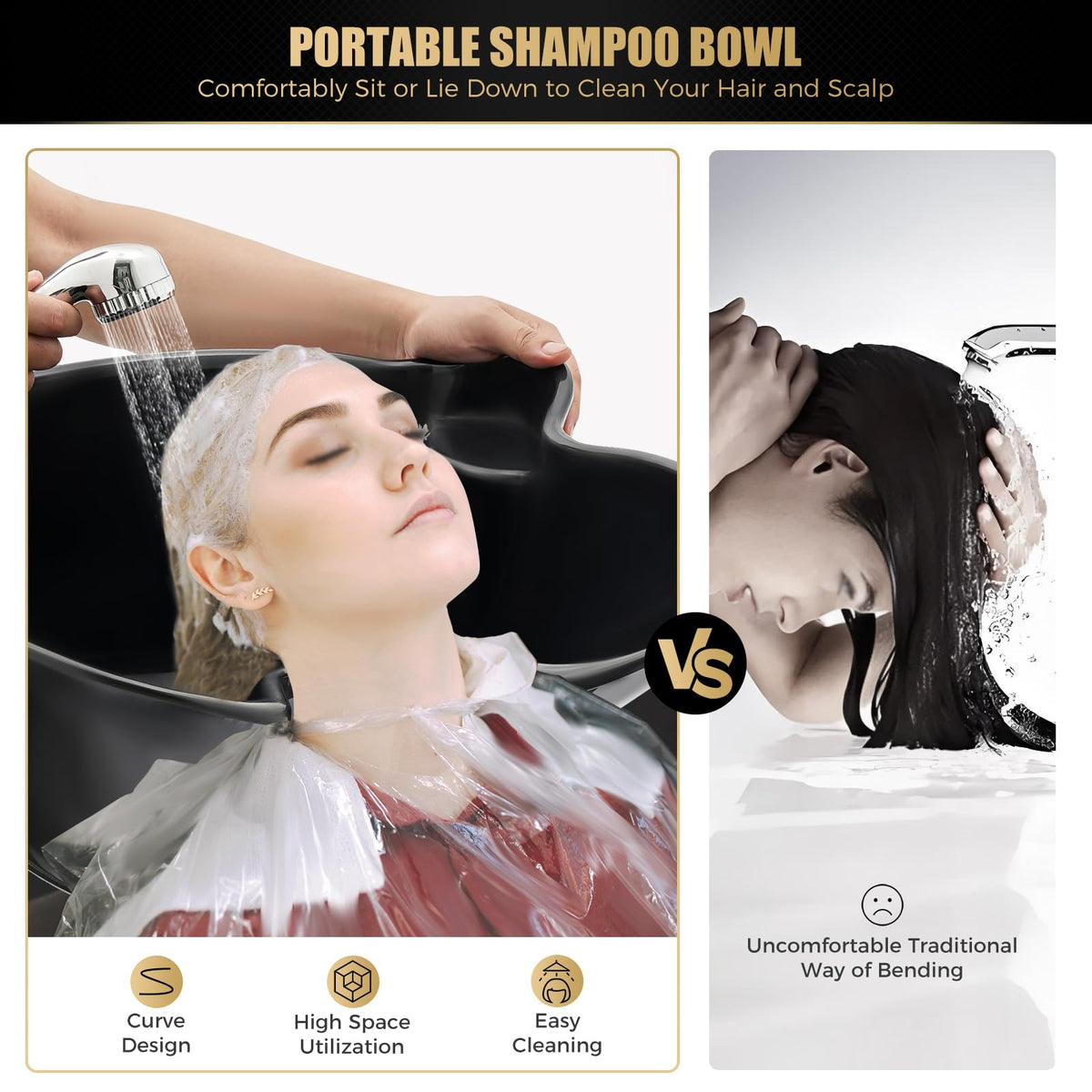 Portable Shampoo Wash Bowl with 2 Water Tanks Black A469