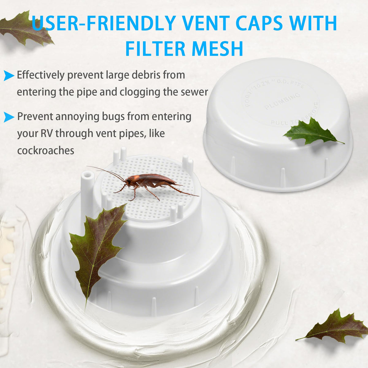 RV Plumbing Vent Cap Fits 1 to 2 3/8 Inch Pipe White 2 Pack C61829