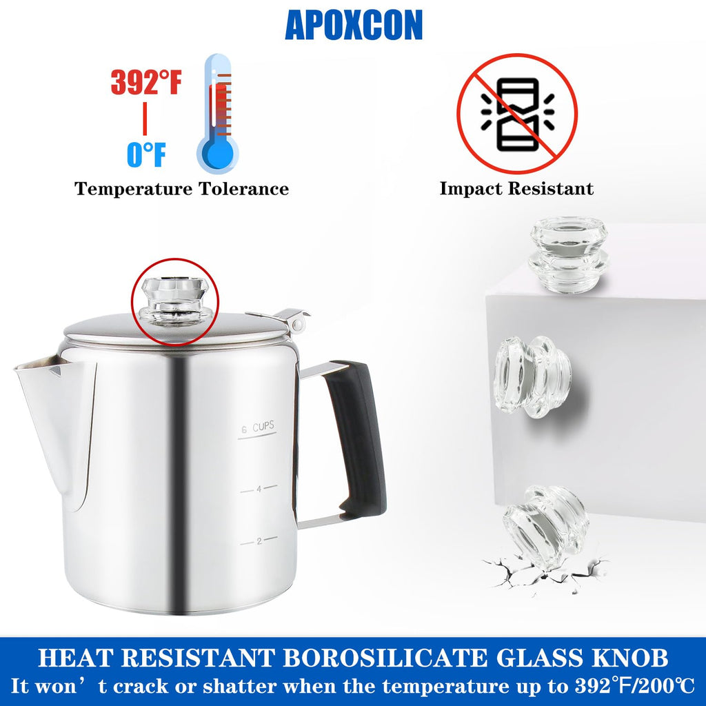 Stainless Steel Stove Top Percolator Coffee Pot 6 Cup D860939