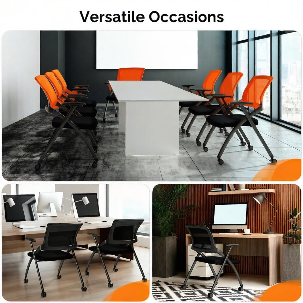 Black Stackable Folding Office Chair with Wheels Z85226