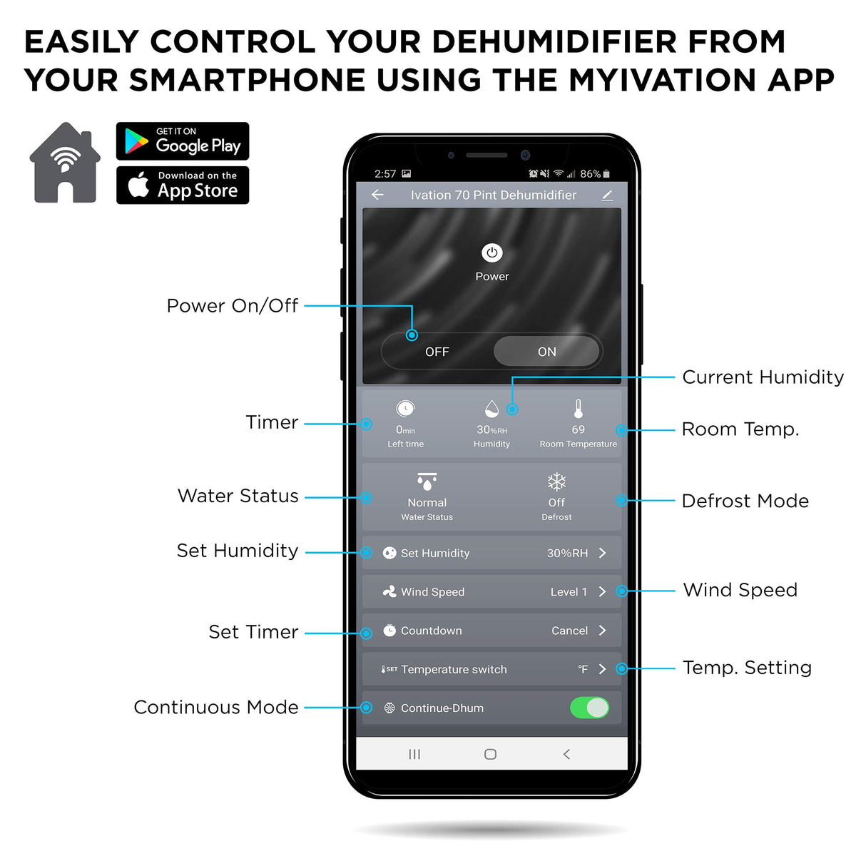 50 Pint Smart Wi-Fi Dehumidifier with Hose C998