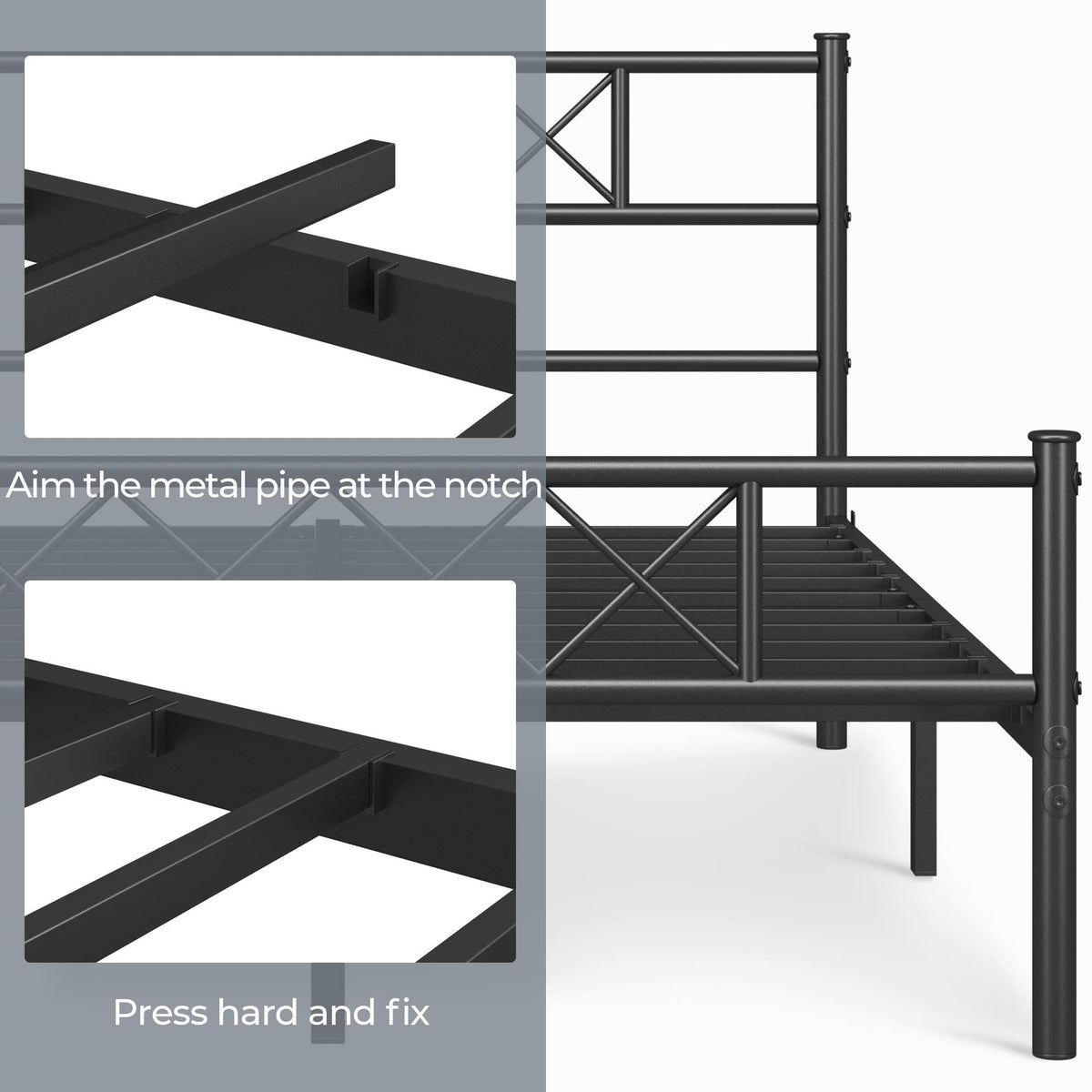 Black Full Metal Platform Bed Frame with Headboard S594949