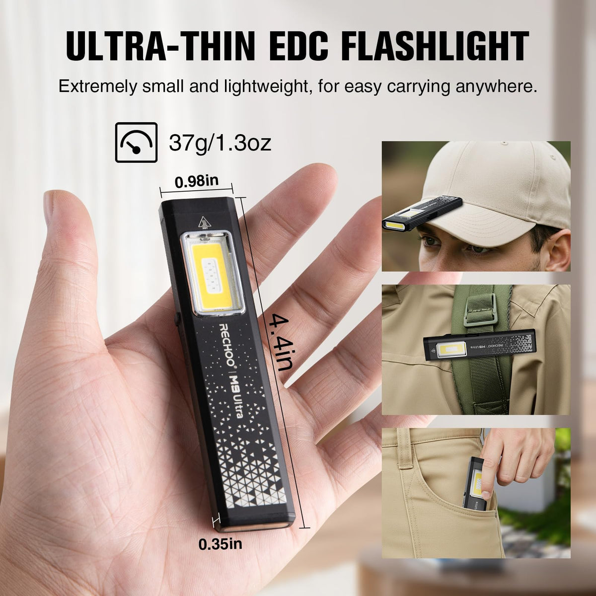 Flat EDC Rechargeable Flashlight with Magnetic Base & Clip L313707