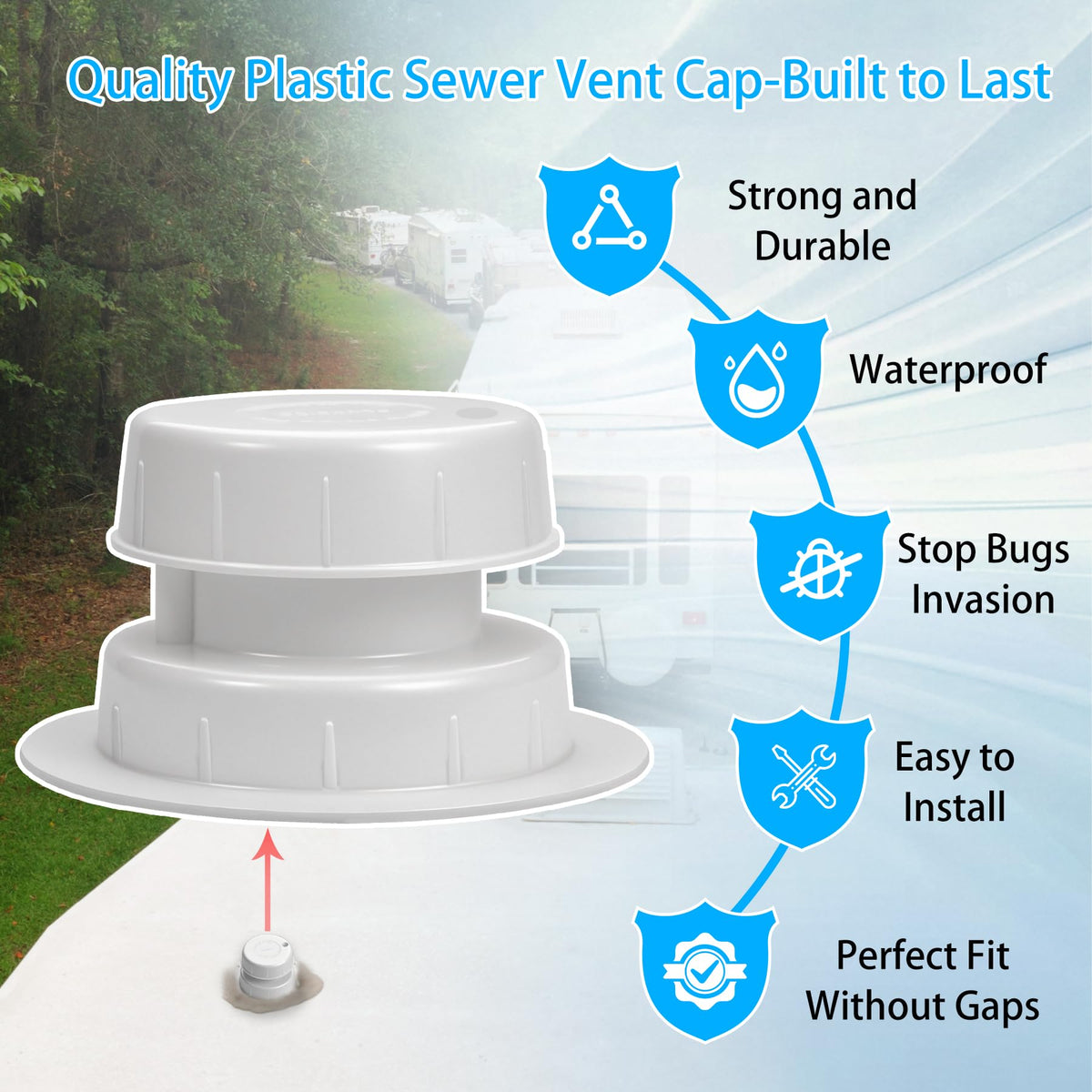 RV Plumbing Vent Cap Fits 1 to 2 3/8 Inch Pipe White 2 Pack C61829