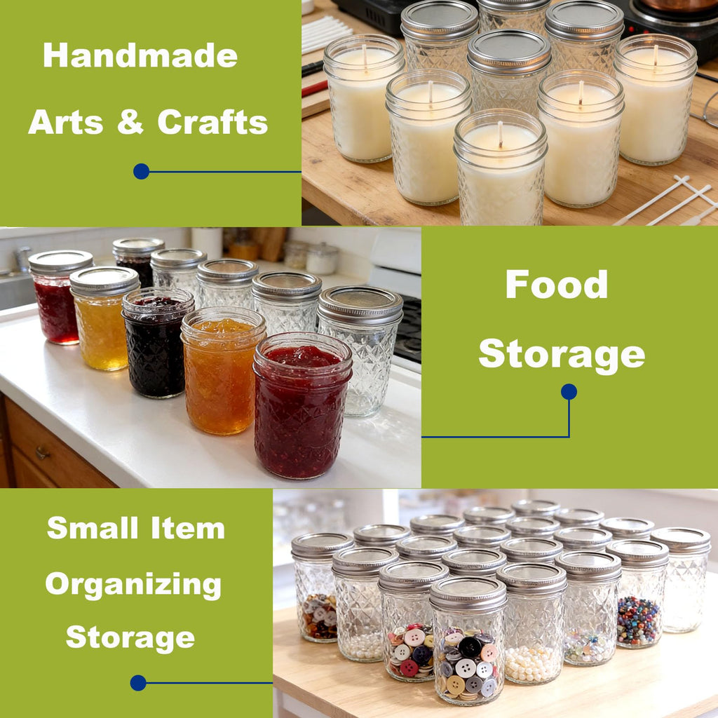 12 Pack Glass Mason Jars with Lids 16 oz & 8 oz D764