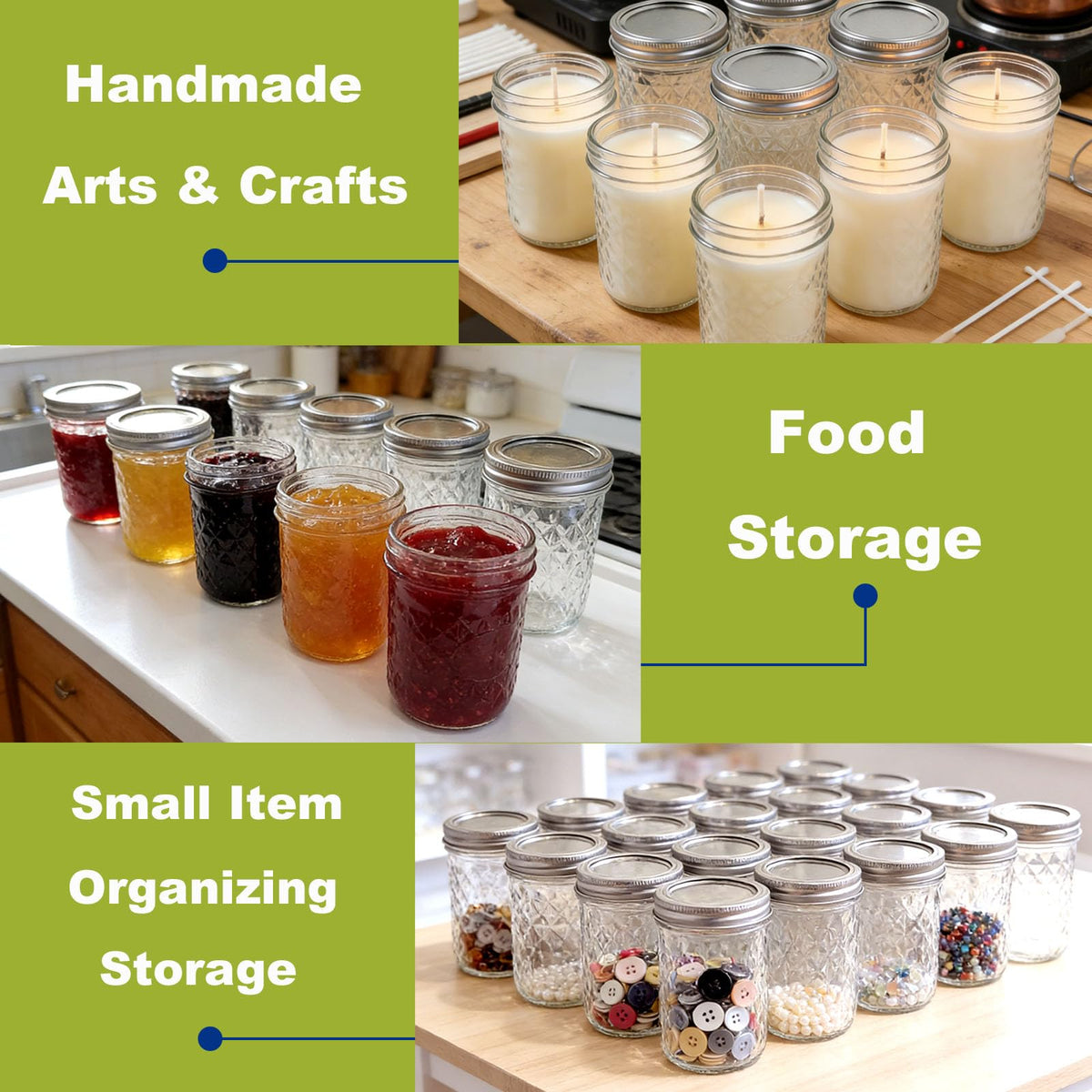 12 Pack Glass Mason Jars with Lids 16 oz & 8 oz D764