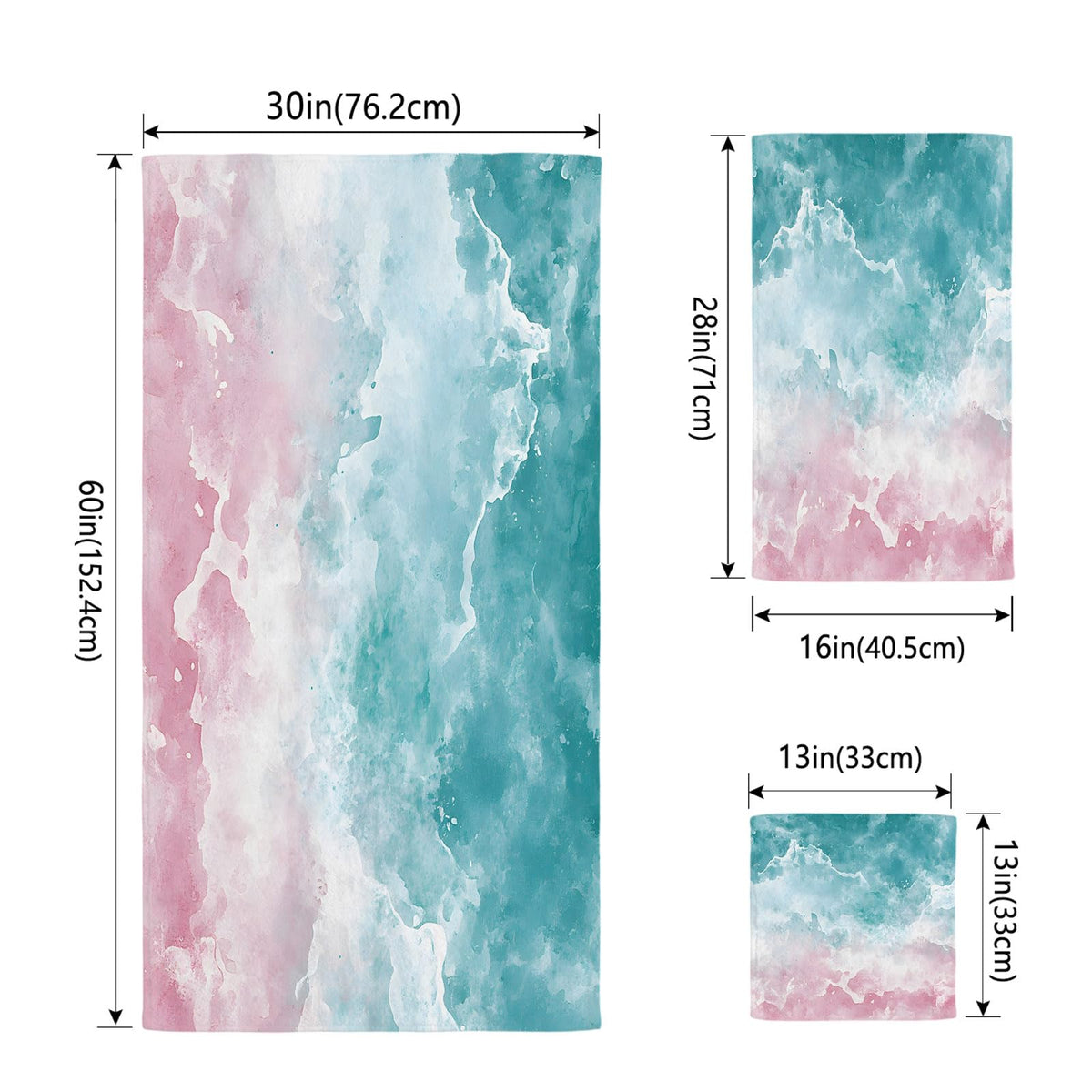 Teal Pink Gradient Cotton Towel Set 3 Pack U8823