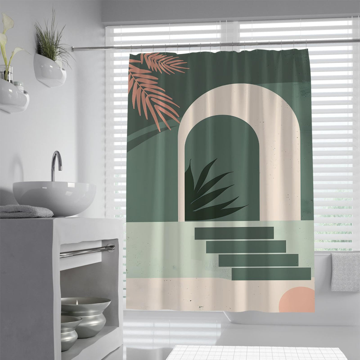 Sage Green Geometric Bath Curtain 54x78 Inches W18452