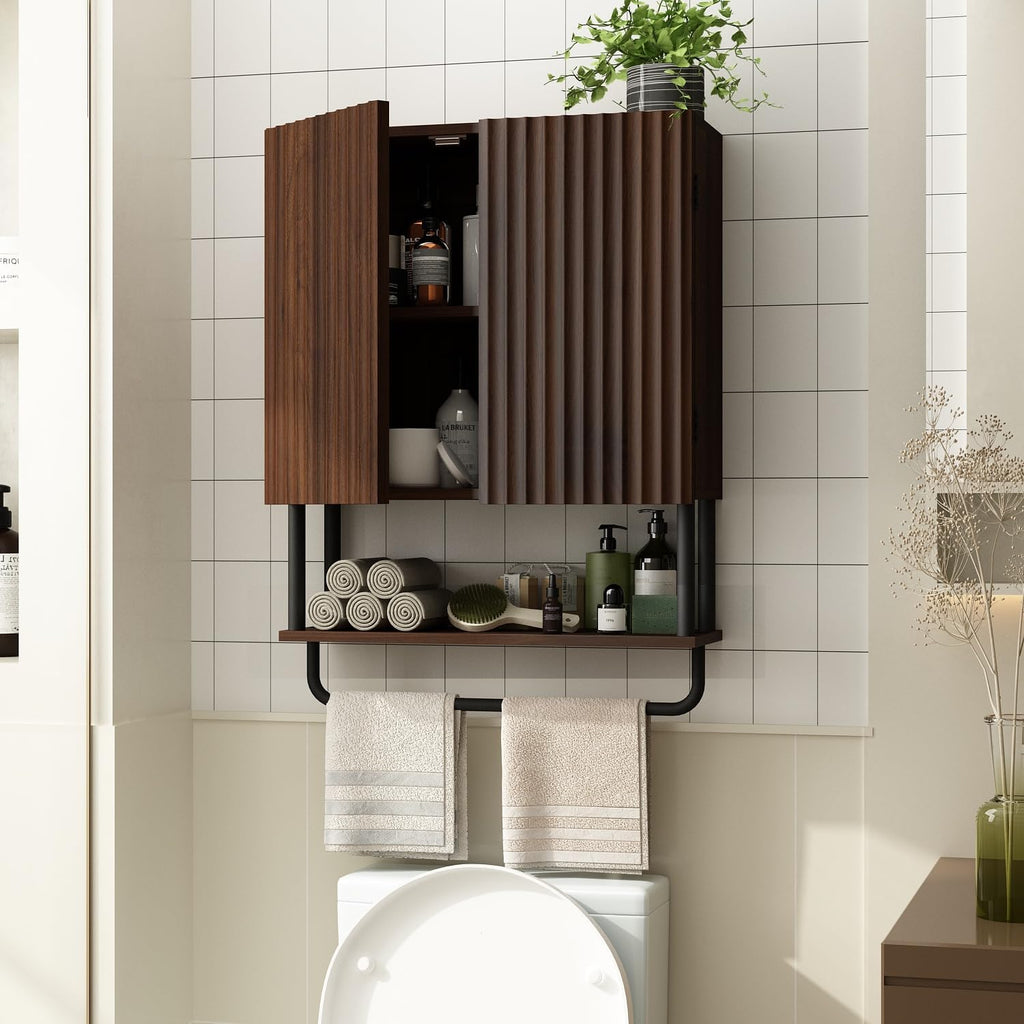 Fluted 2 Doors 3-Tier Bathroom Wall Cabinet H227672