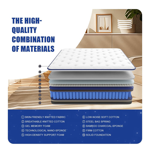 12 Inch Queen Hybrid Mattress, Medium Firm, Memory Foam and Pocket Springs H249