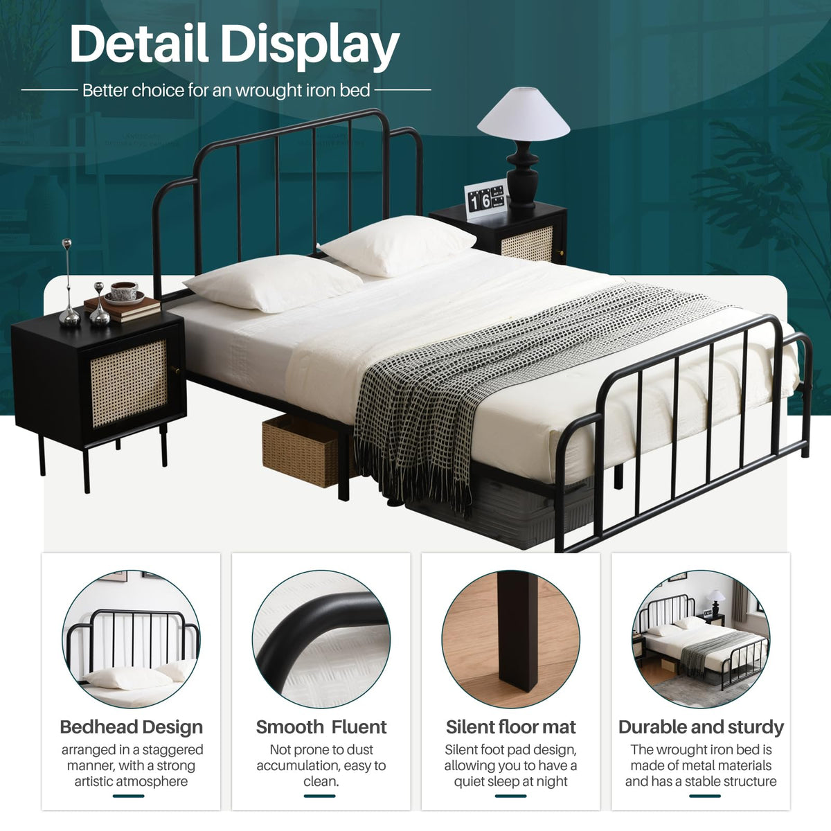 Black Full Size Metal Bed with Headboard and Footboard C66283