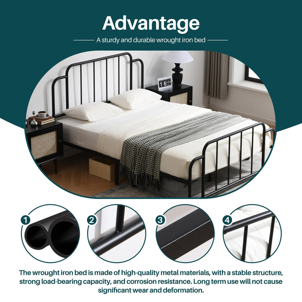 Black Full Size Metal Bed with Headboard and Footboard C66283