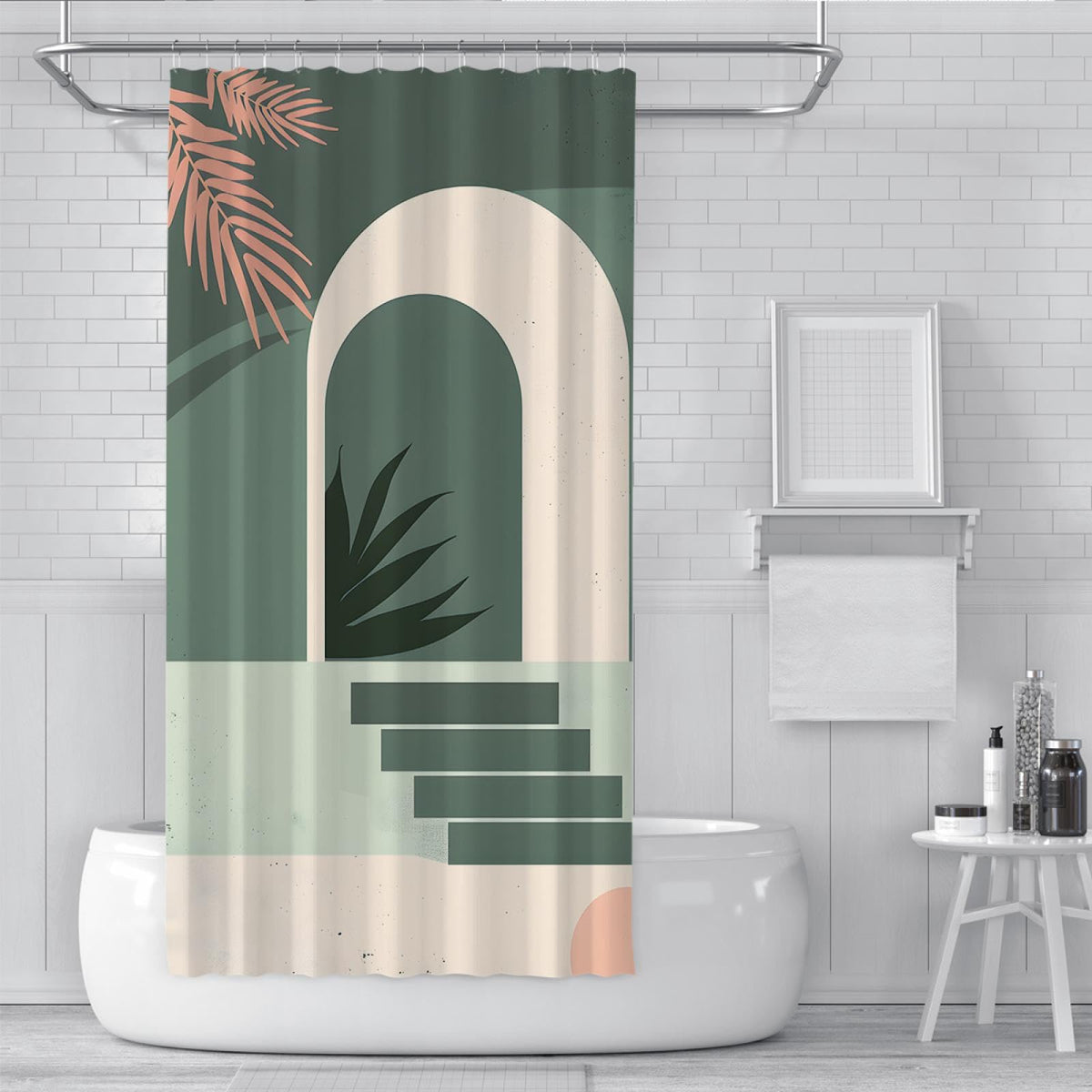 Sage Green Geometric Bath Curtain 54x78 Inches W18452