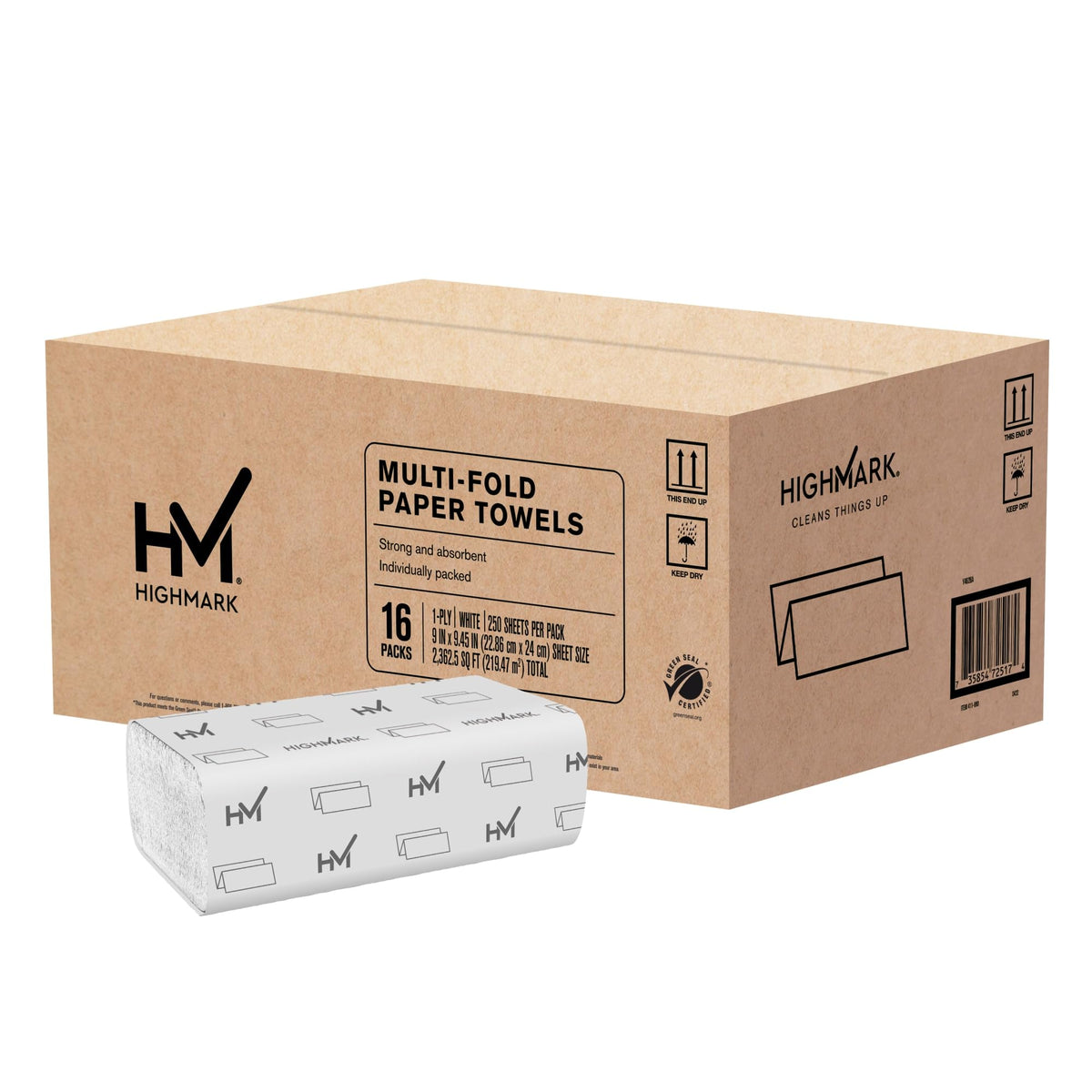1-Ply White Recycled Paper Towels, 250 Sheets, 16 Packs H936
