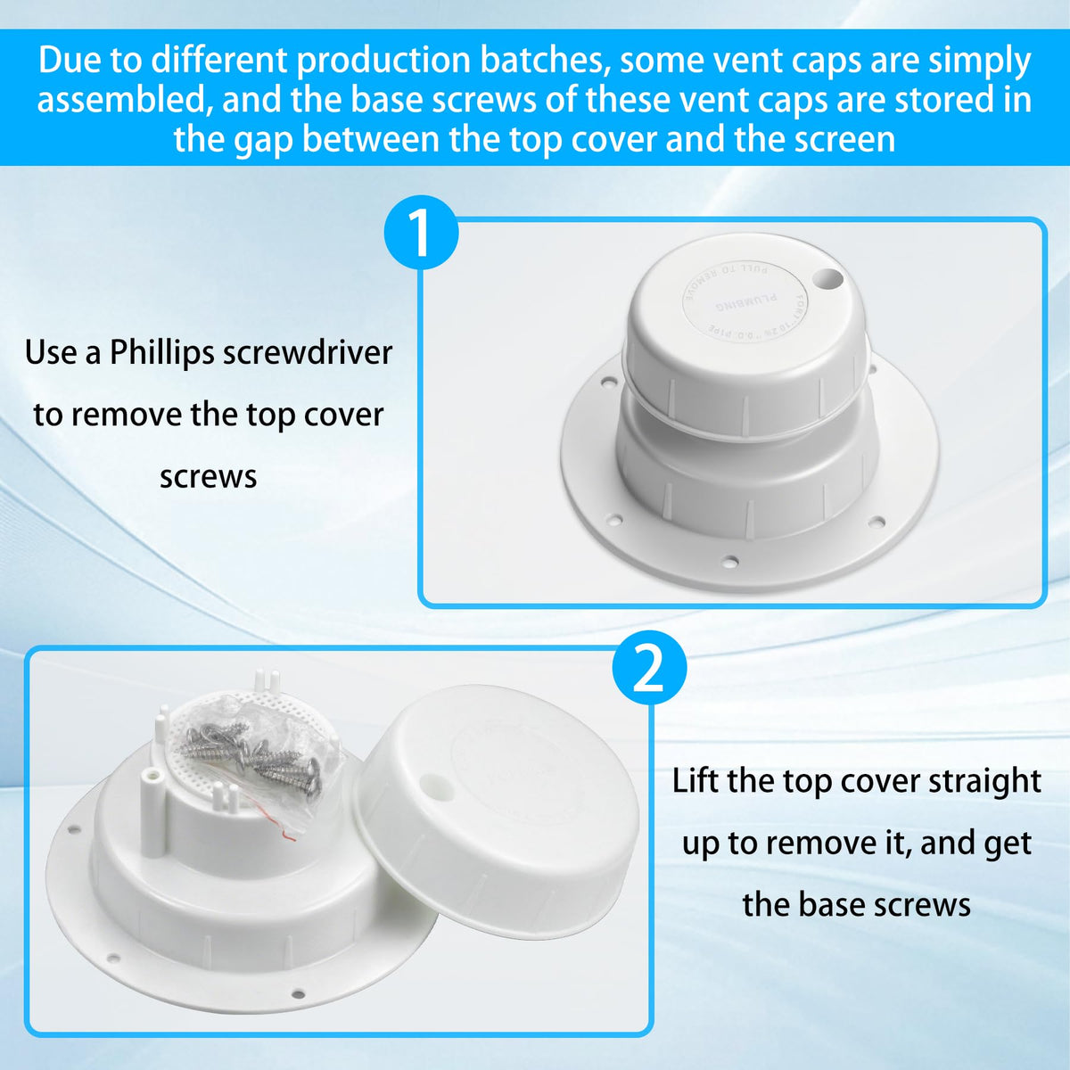RV Plumbing Vent Cap Fits 1 to 2 3/8 Inch Pipe White 2 Pack C61829