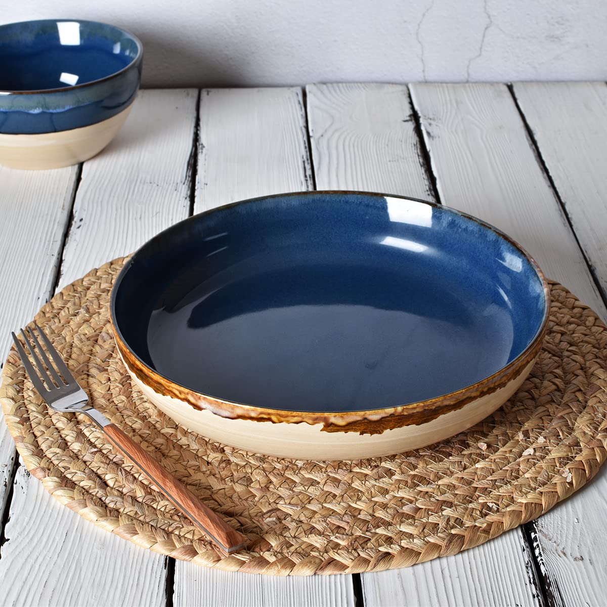 Large Stoneware Pasta Bowls, Set of 4, 40 Oz, Microwave and Dishwasher Safe K992512