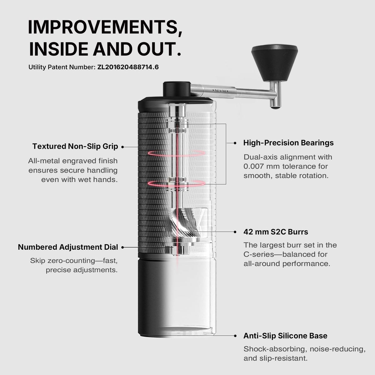 Manual Coffee Grinder with Conical Burr, Portable Hand Coffee Mill - Black M8617