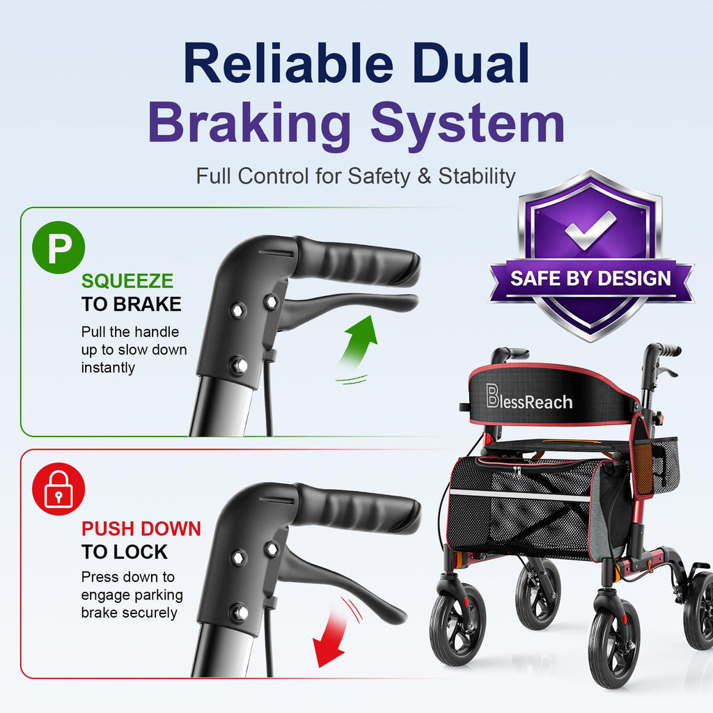 Lightweight Red Rollator Walker with Seat Y834590