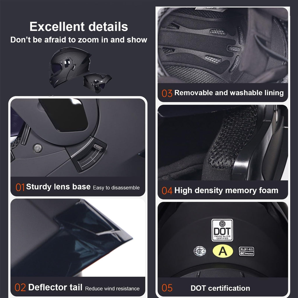 Flip-Up Motorcycle Helmet DOT Certified Dual-Lens C102