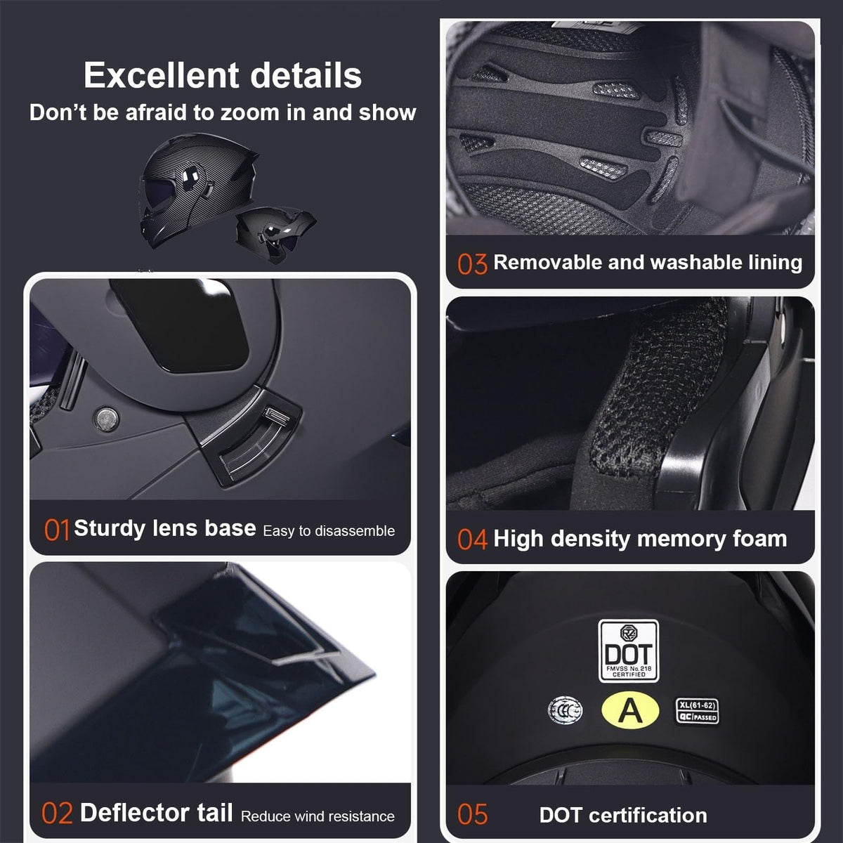 Flip-Up Motorcycle Helmet DOT Certified Dual-Lens C102