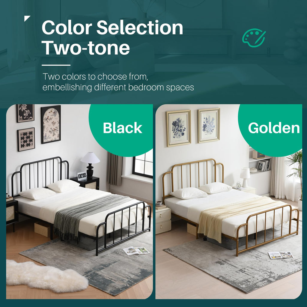 Black Full Size Metal Bed with Headboard and Footboard C66283
