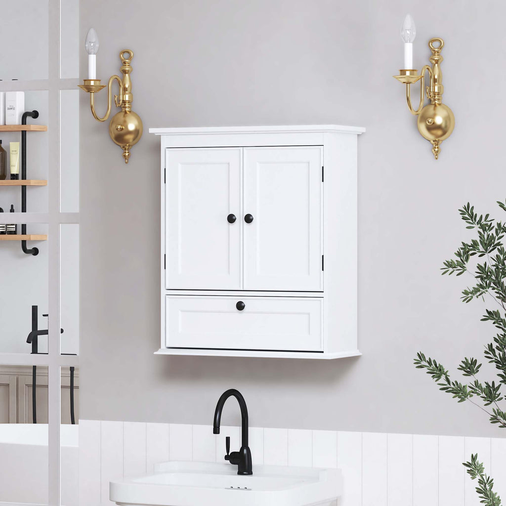 White Bathroom Wall Cabinet with Doors R87555