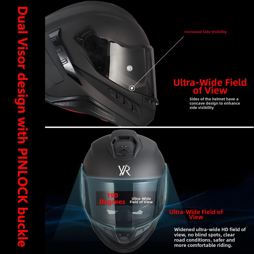 Full Face Motorcycle Helmet DOT Dual Sun Visor Y784