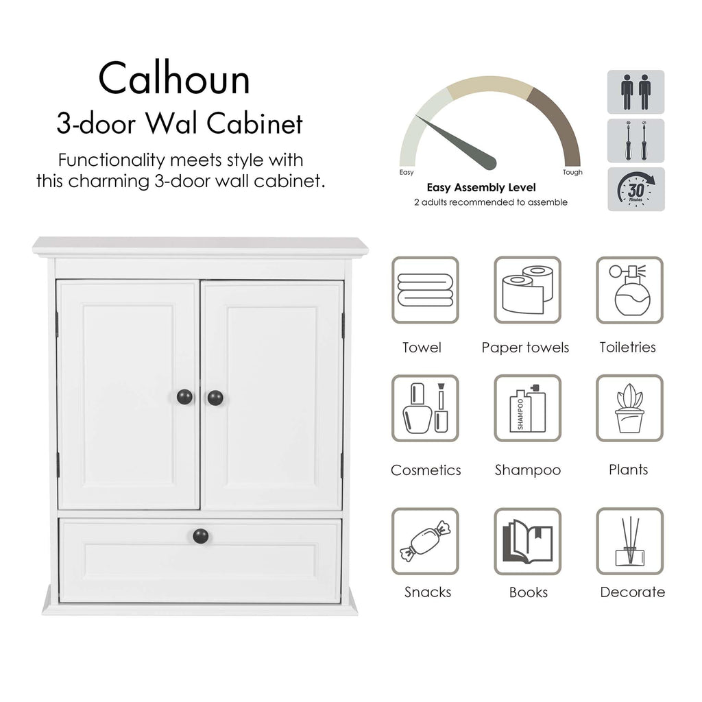 White Bathroom Wall Cabinet with Doors R87555