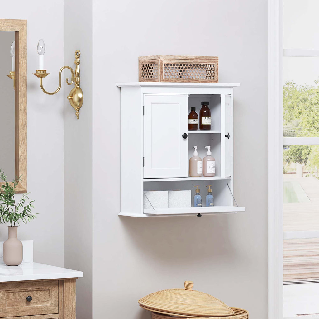 White Bathroom Wall Cabinet with Doors R87555
