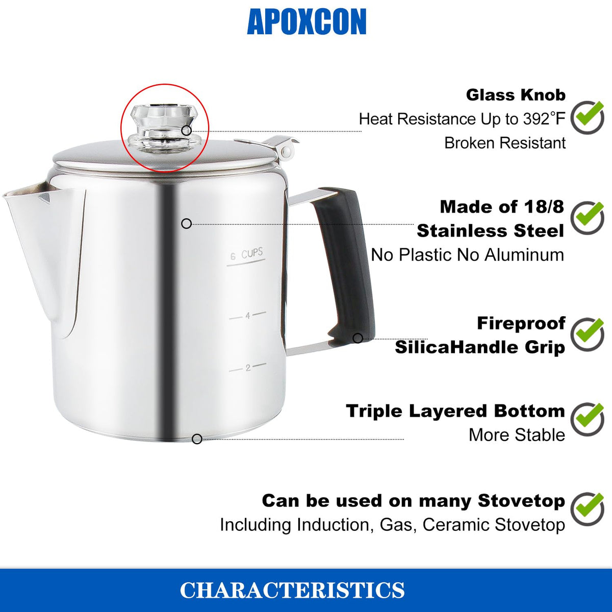 Stainless Steel Stove Top Percolator Coffee Pot 6 Cup D860939