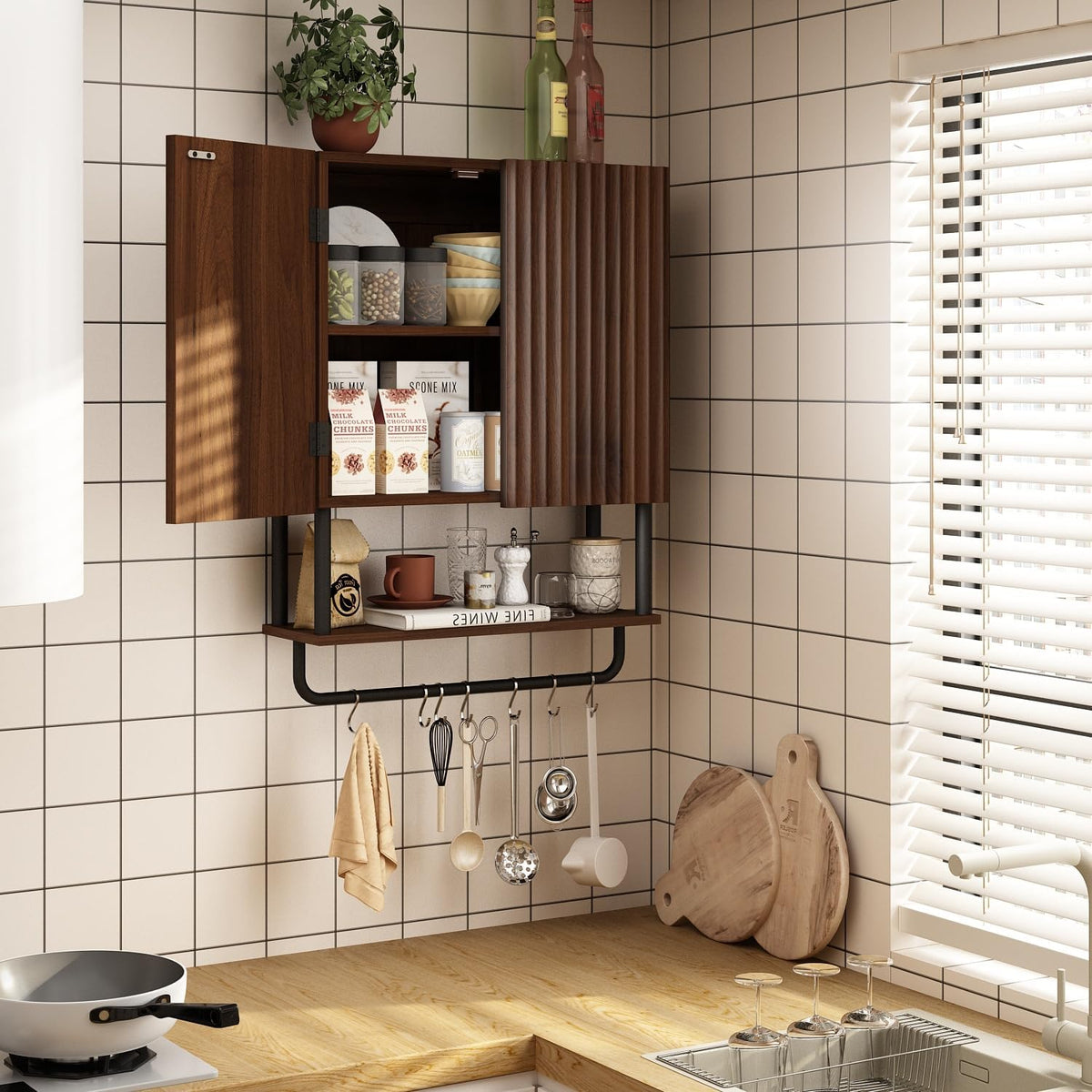 Fluted 2 Doors 3-Tier Bathroom Wall Cabinet H227672