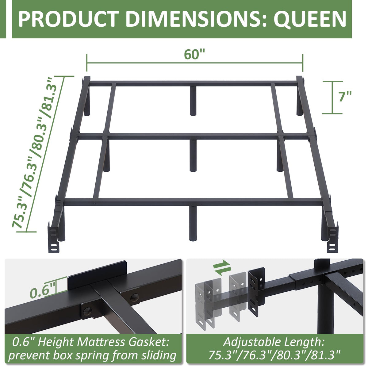 Queen Size Black Metal Bed Frame N95922