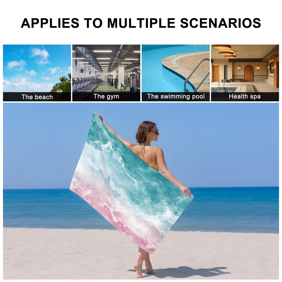 Teal Pink Gradient Cotton Towel Set 3 Pack U8823