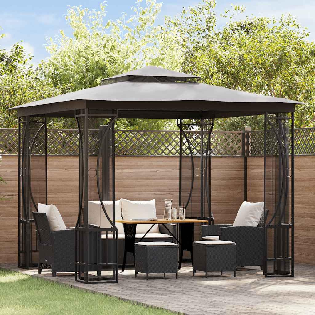 Gazebo with Nets 9.8x9.8x8.7 ft Anthracite Steel Frame E722