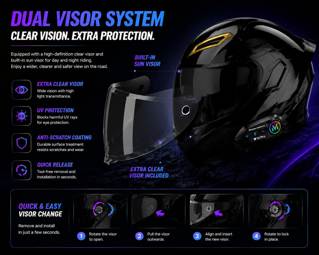 Bluetooth Modular Flip-Up Full Face Motorcycle Helmet K389288