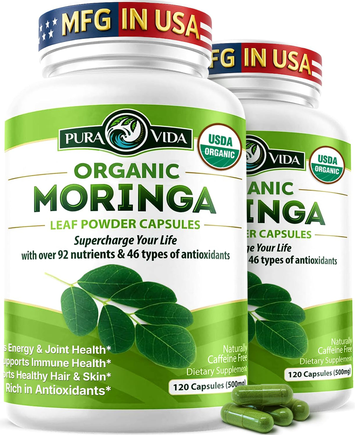 Organic Moringa Capsules 500mg 120ct Pack of 2 B792