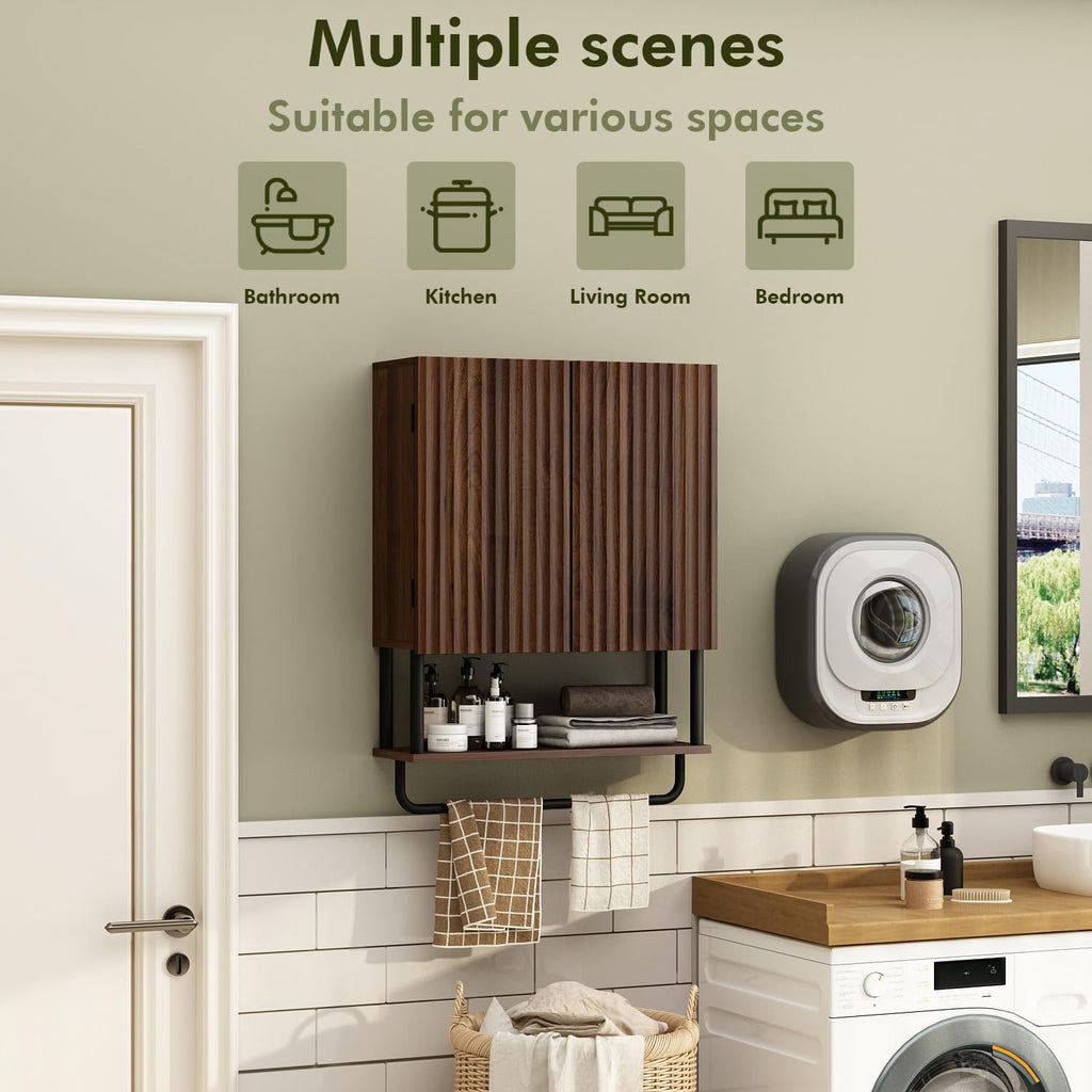 Fluted 2 Doors 3-Tier Bathroom Wall Cabinet H227672