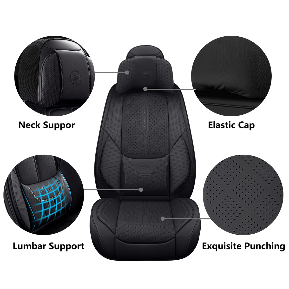 Black Leather 5-Seats Car Seat Covers J5765