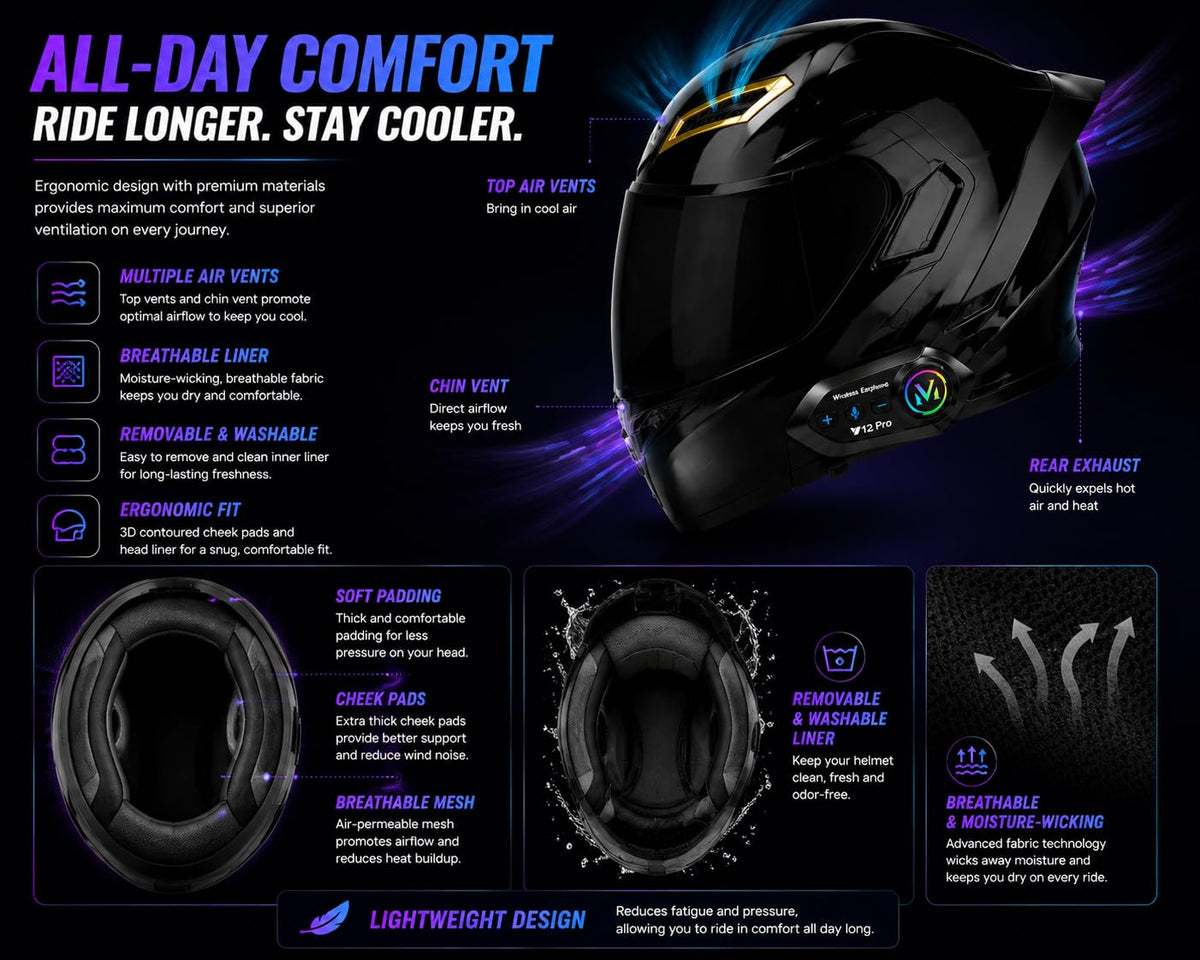 Bluetooth Modular Flip-Up Full Face Motorcycle Helmet K389288