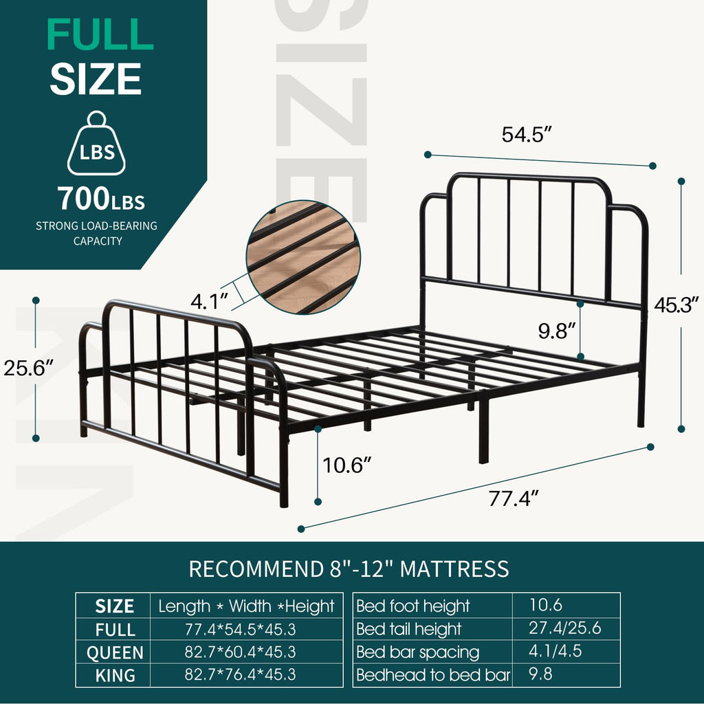 Black Full Size Metal Bed with Headboard and Footboard C66283