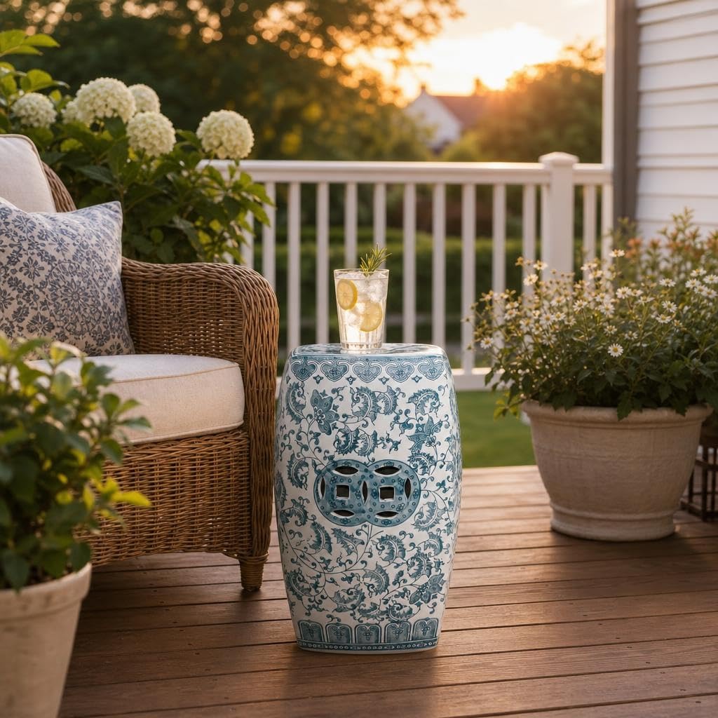 Teal Blue Ceramic Garden Stool T5922