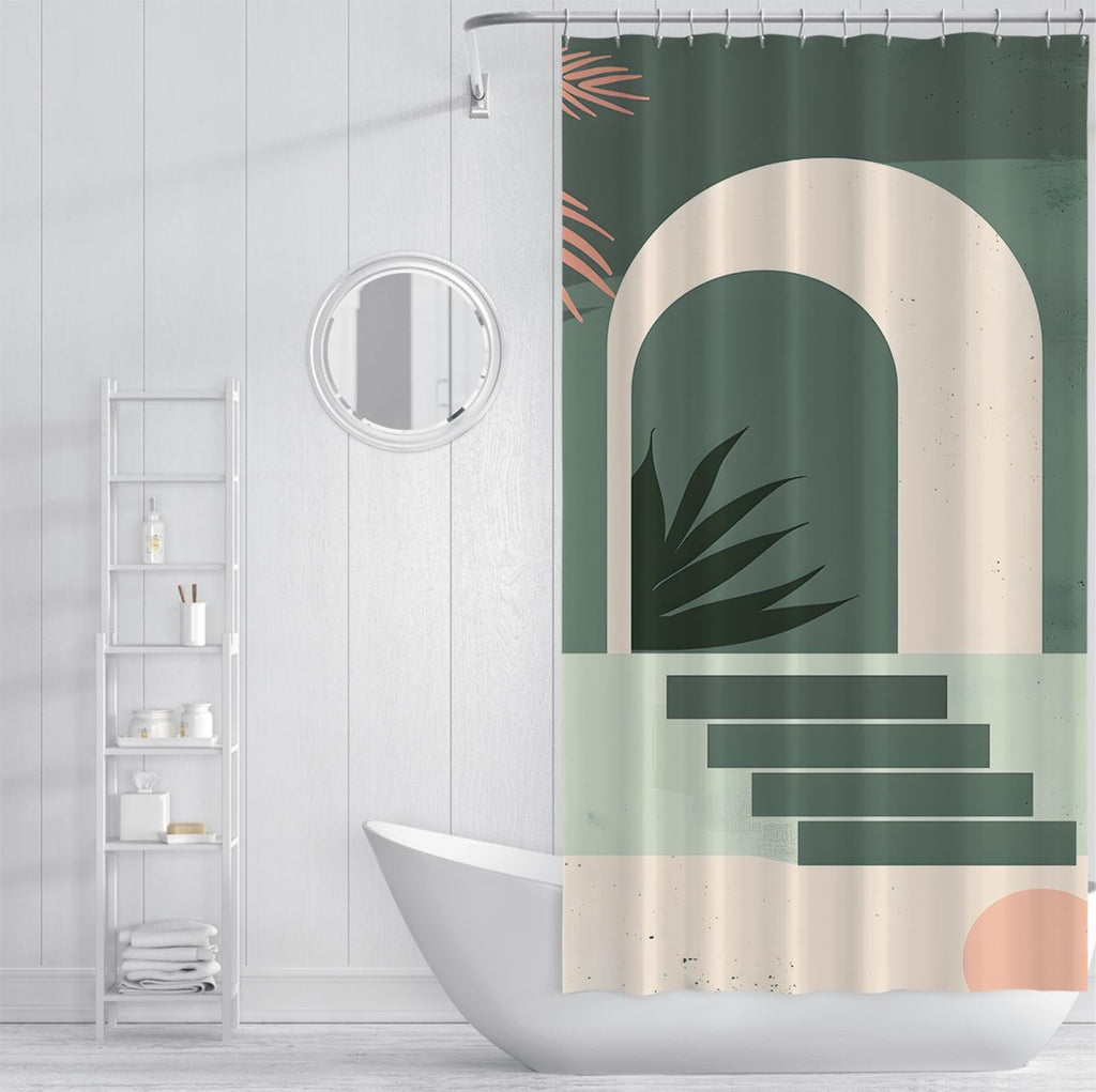 Sage Green Geometric Bath Curtain 54x78 Inches W18452