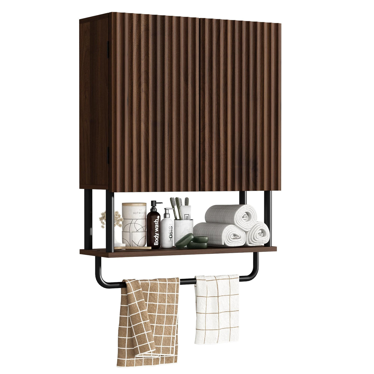 Fluted 2 Doors 3-Tier Bathroom Wall Cabinet H227672